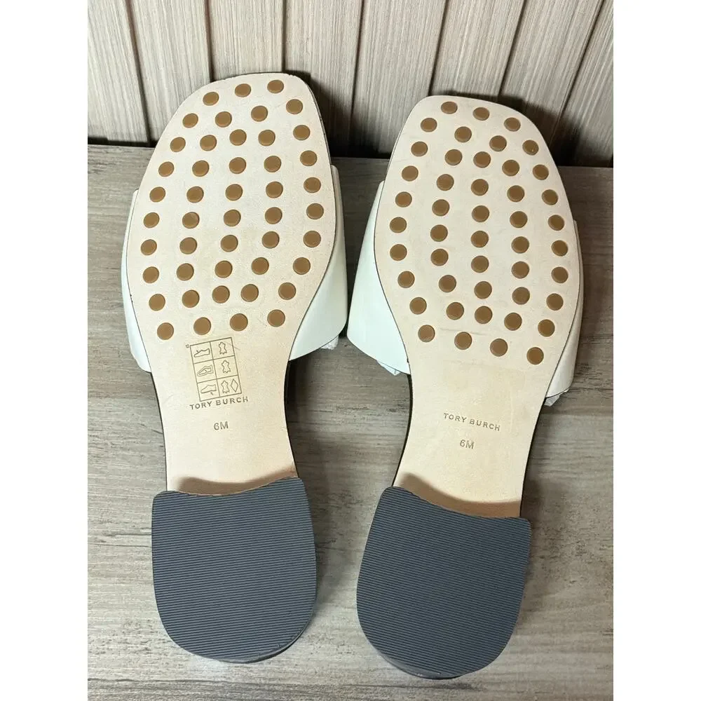 Tory Burch Women’s Bombé Miller Slide Calfskin Leather White 25mm Size 6M